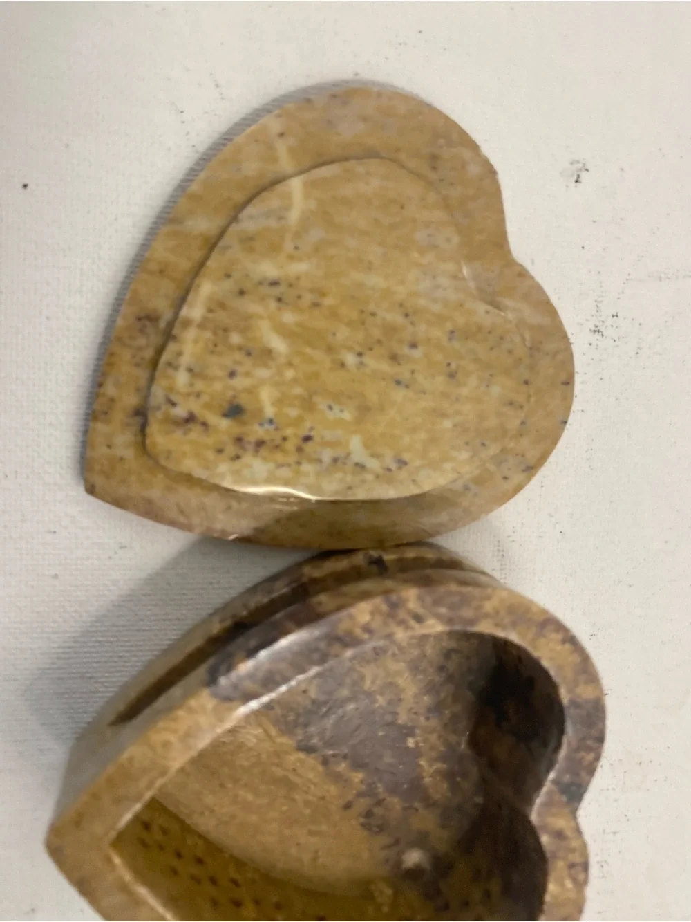 Vintage Heart Shaped Stone Trinket Box with Inlaid Pink and Blue made in India